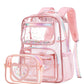 Girls Clear Backpack,2 PCS Large Backpacks Set,Heavy Duty Bookbag Stadium Approved Daypack Transparent Women Bag See Through Daypack for Kids Elementary Middle School Students Teens Sport Pink