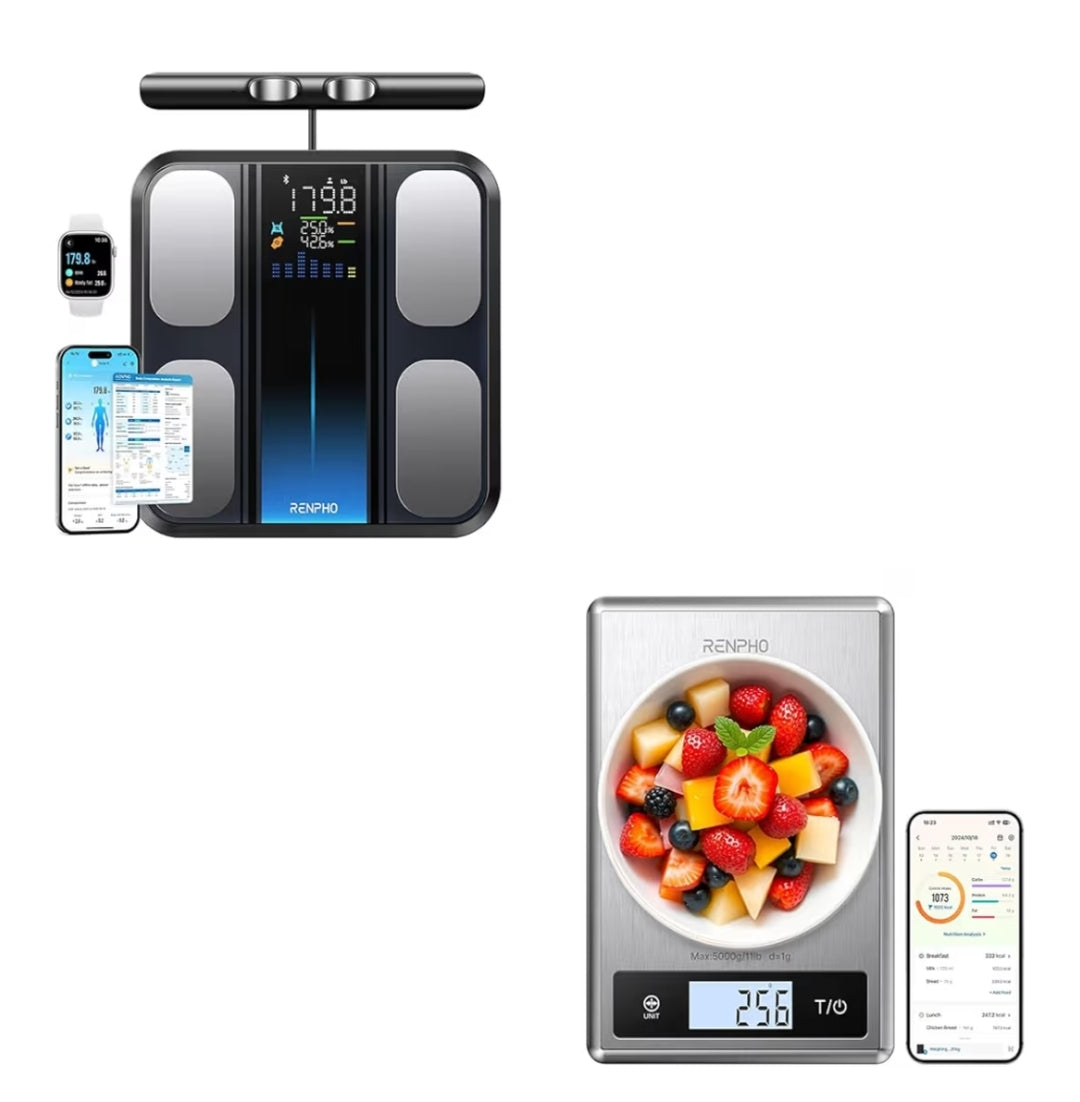 Bundle Smart Scale w/ 8 Electrodes Larger Platform & Digital Food Scale with Nutritional Calculator
