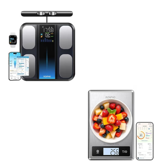 Bundle Smart Scale w/ 8 Electrodes Larger Platform & Digital Food Scale with Nutritional Calculator