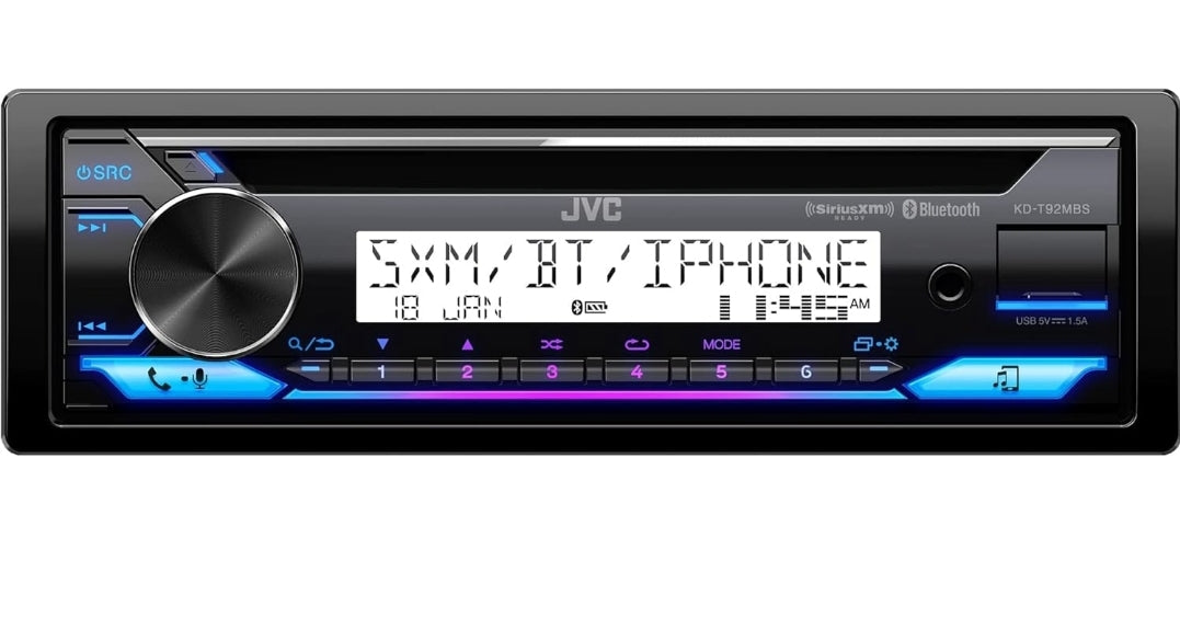 JVC KD-T92MBS Mariene Graad Kar Stereo met Bluetooth, Voorkant USB, AUX, Amazon Alexa, SiriusXM Radio Gereed, Hoëkrag Versterker, Hoë Kontras Skerm