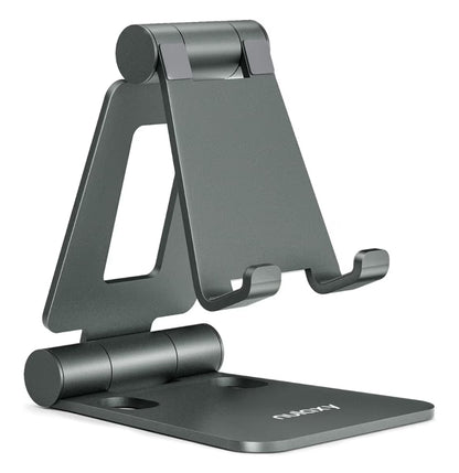 Dubbelvouvoue ten volle verstelbare opvoubare foonhouerdok versoenbaar met iPhone 11-17 Pro Max Xs Xr X 8, Nintendo Switch, alle fone - (Grys)