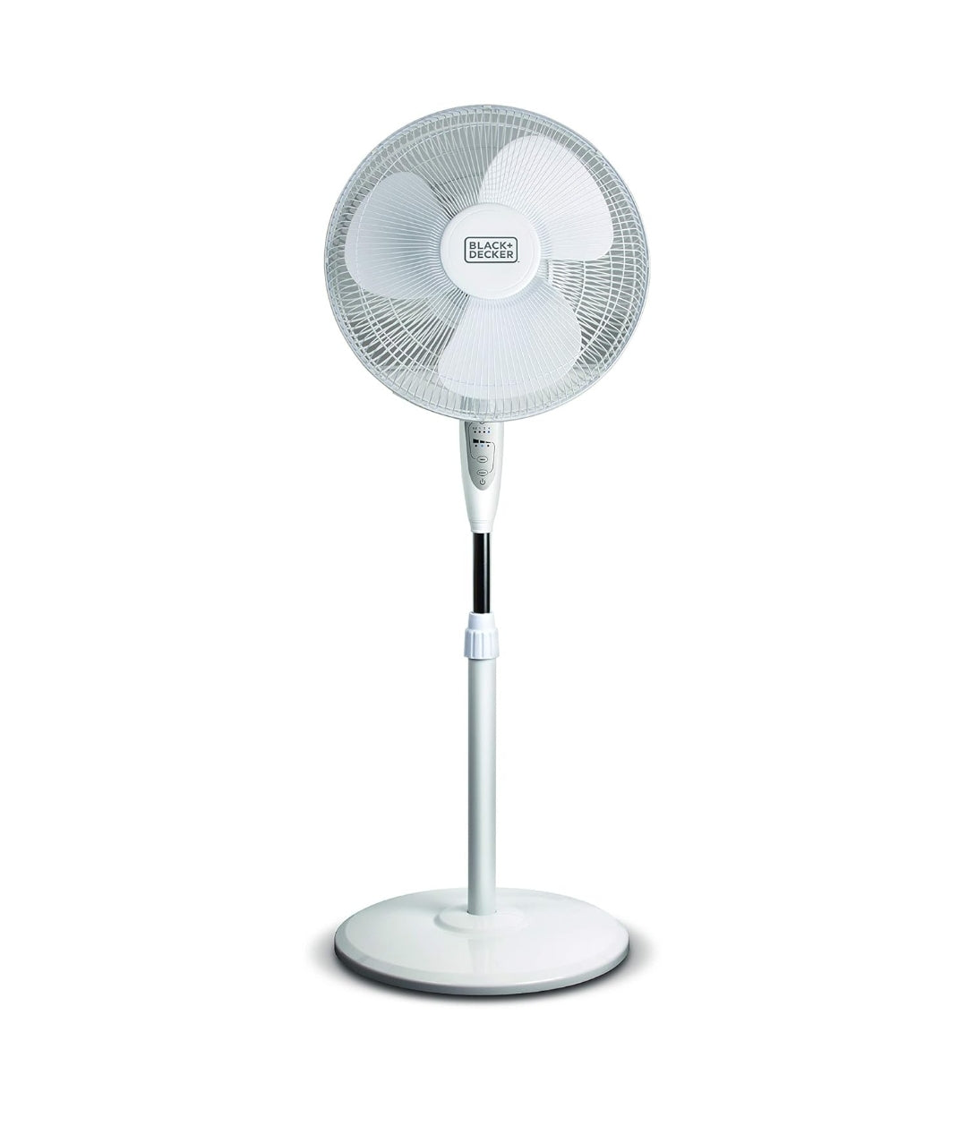 BLACK+DECKER 16" Staandalier met Voetstukbasis, Hoogteverstelbare Staandalier met Afstandbeheer en Raakbeheerpaneel, Vrystaande Waaier met 90-Grade Ossillasie en 3-Spoedinstellings, Wit