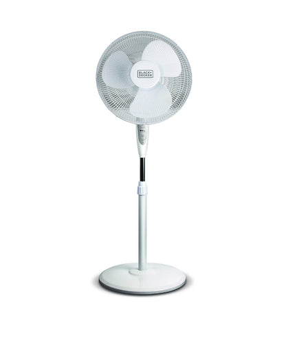 BLACK+DECKER 16" Staandalier met Voetstukbasis, Hoogteverstelbare Staandalier met Afstandbeheer en Raakbeheerpaneel, Vrystaande Waaier met 90-Grade Ossillasie en 3-Spoedinstellings, Wit