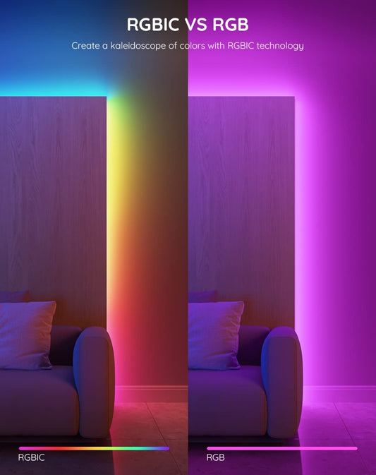 Govee RGBIC LED-strookligte, 65.6ft Slim LED-ligte vir Slaapkamer, Bluetooth LED-strookligte APP-beheer, DIY Veelvuldige Kleure op Een Lyn, Kleurveranderende LED-ligte vir Huisversiering, 2 Rolle van 32.8ft