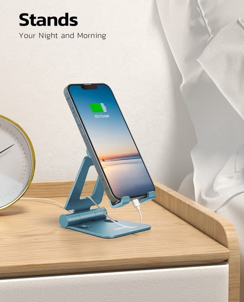 Dubbelvou Volledig Verstelbare Opvoubare Telefoonstaanderversoenbaar met iPhone 11-17 Pro Max Xs Xr X 8, Nintendo Switch, Alle Telefone - (Blou)