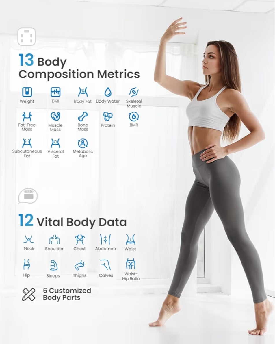 Digital Bluetooth Smart Scale w/ Tape Measure for Body Measuring, Weight Loss, Muscle Gain