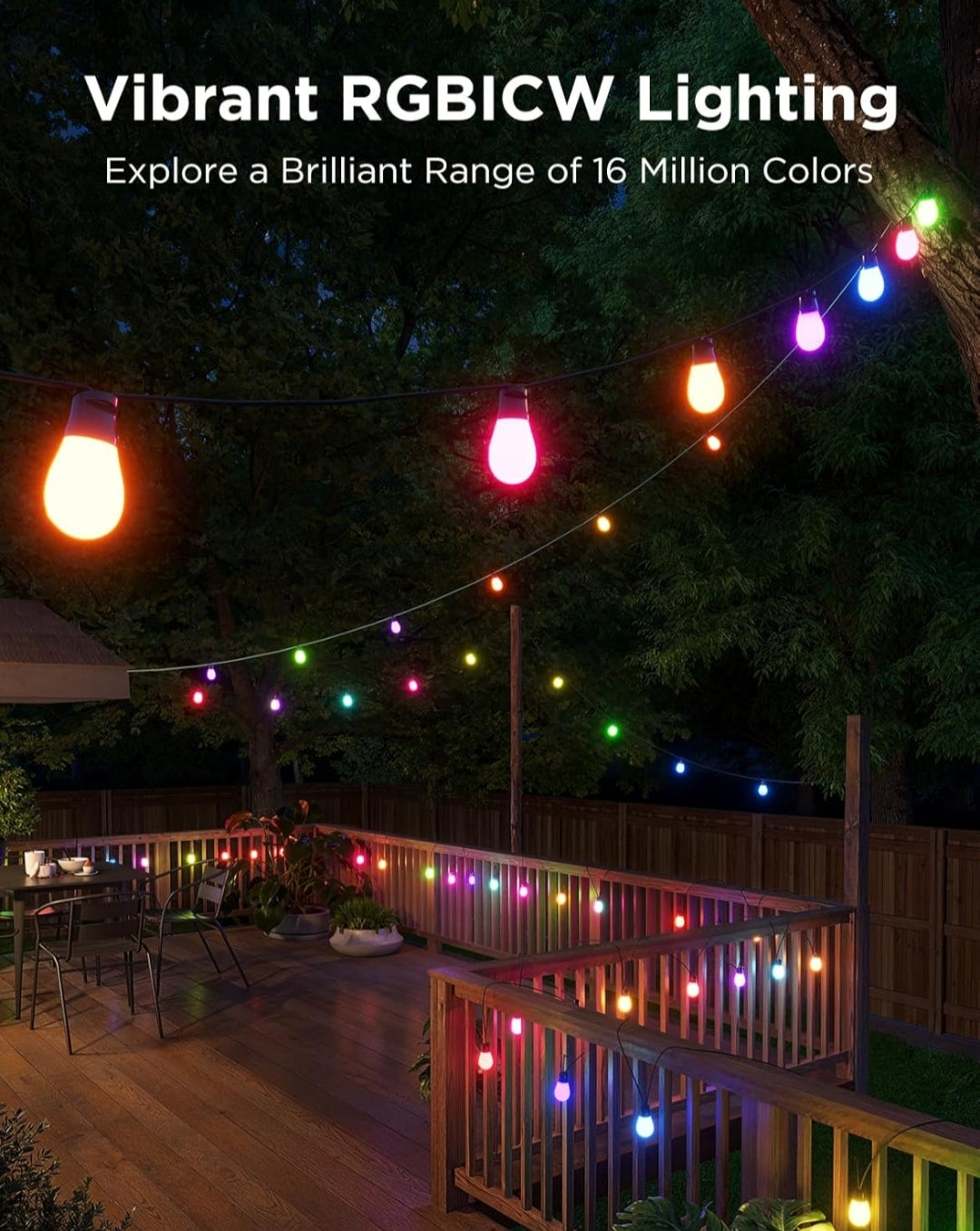 Govee Outdoor S14 Bulb String Lights 2, 96ft Smart RGBIC Warm White Patio Lights with 30 LED Bulbs, 111 Scene Modes for Outdoor Decor, Works with Alexa, Google, Matter, APP Control, IP66 Waterproof