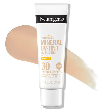 Neutrogena Purescreen+ Getinte Sonskerm vir Gesig met SPF 30 m/ Sinksoksied en Vitamien E, Waterbestand Lig- (1.1 fl oz)