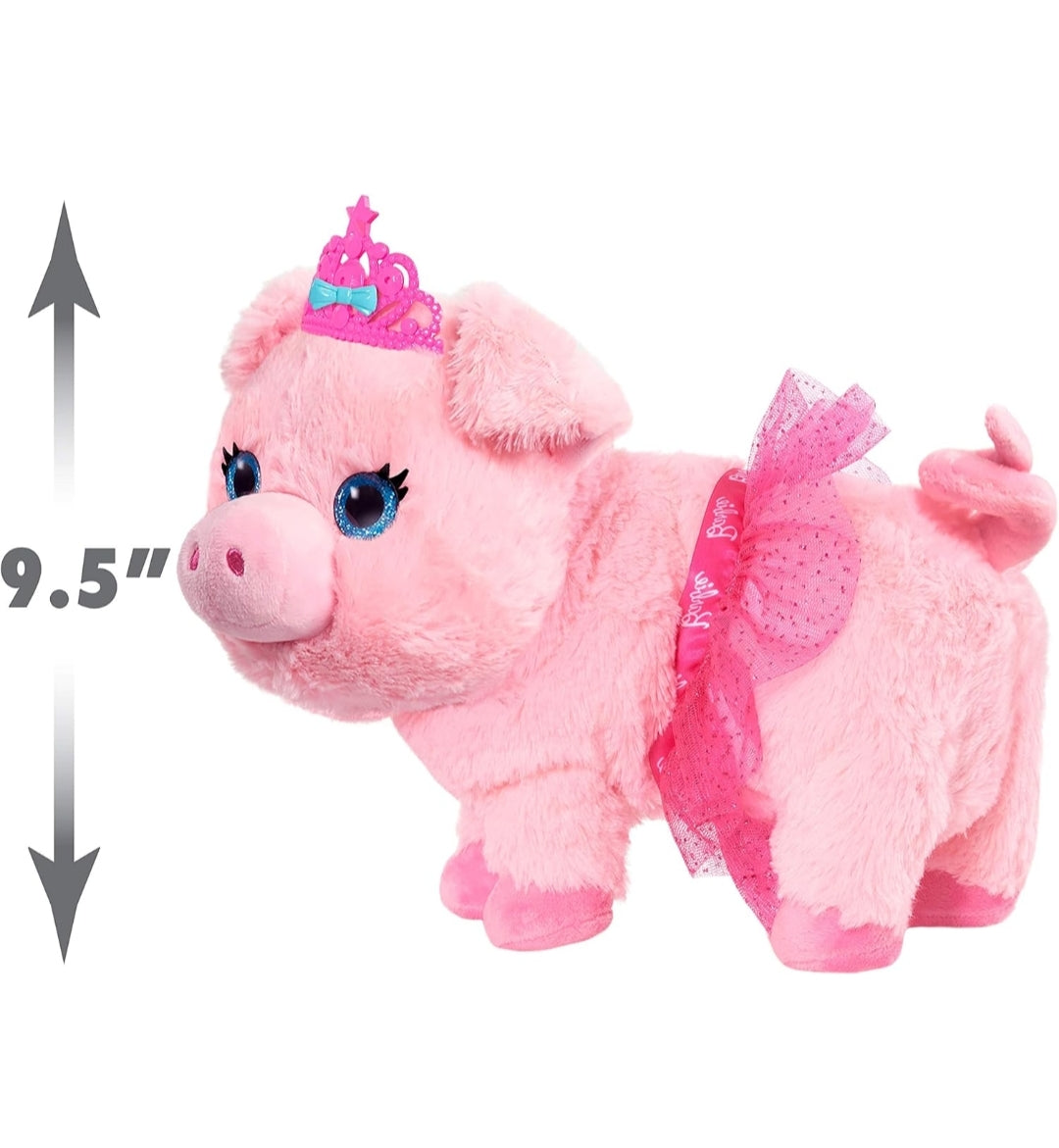 Just Play Barbie Dance & Prance 9.5-inch Piggy Plush Stuffed Animal, Includes 5 Plug and Play Charms, Pink, Kids Toys for Ages 3 Up