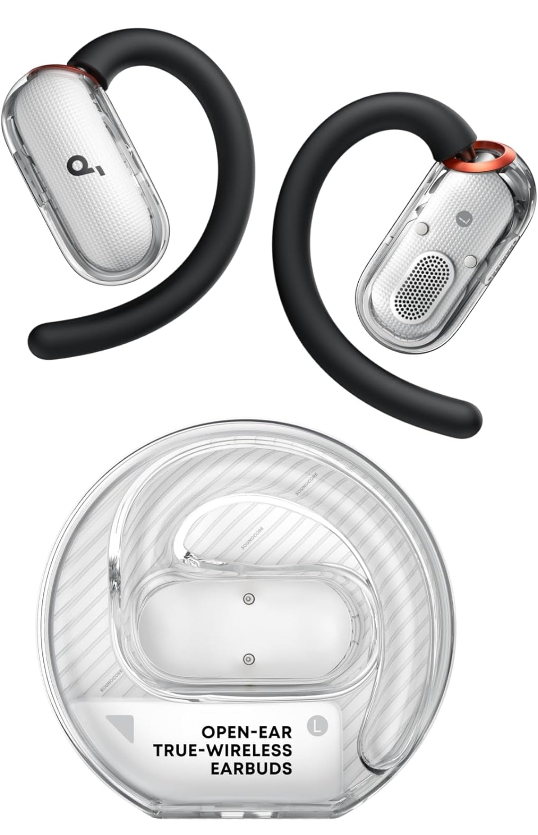 Soundcore V40i by Anker, Open-Ear Headphones, Crystal-Clear Design, Lidless Case, 4 Adjustable Positions for Every Ear Size, Richer Bass, IP55, 21H Playtime, AI Clear Calls, Bluetooth 5.4, App Control