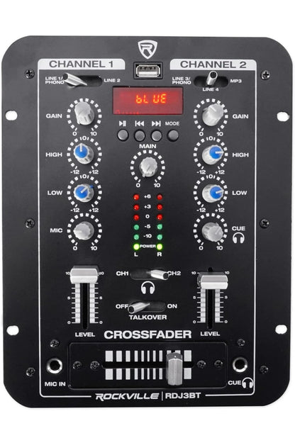 Rockville-bondel: (2) BPA10 10" Professionele Aangedrewe Aktiewe 400w DJ PA-luidsprekerbondel met RDJ3BT 2-kanaal DJ-menger PAKKET