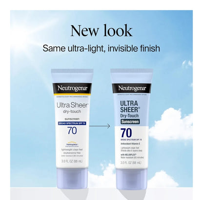 Neutrogena Ultra Sheer Dry-Touch Sonbrandroom SPF 70 Breëspektrum, Waterbestand Olievrye Mat Afwerking Reisgrootte (88,7 ml)