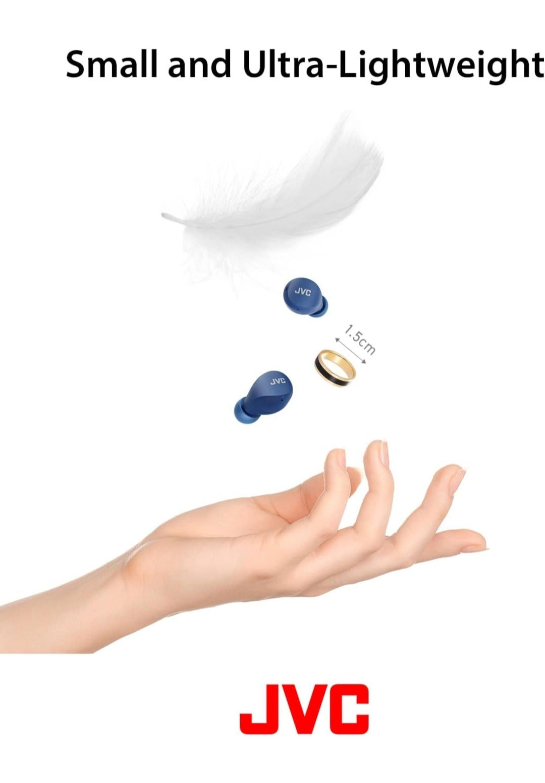 JVC Compact and Lightweight Gumy Mini True Wireless Earbuds Headphones, Long Battery Life (up to 23 Hours), Sound with Neodymium Magnet Driver, Water Resistance (IPX4) - HAA6TA (Blue)