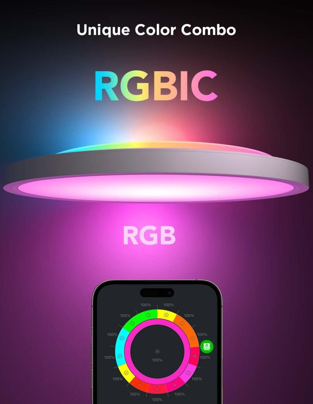 Govee Smart Ceiling Light, RGBIC LED Ceiling Light Fixture, 2400LM Flush Mount Light Fixture, DIY Colors, Works with Alexa, 2200K-6500K Ceiling Lights for Bedroom, Living Room, 12 Inch, 2 Packs