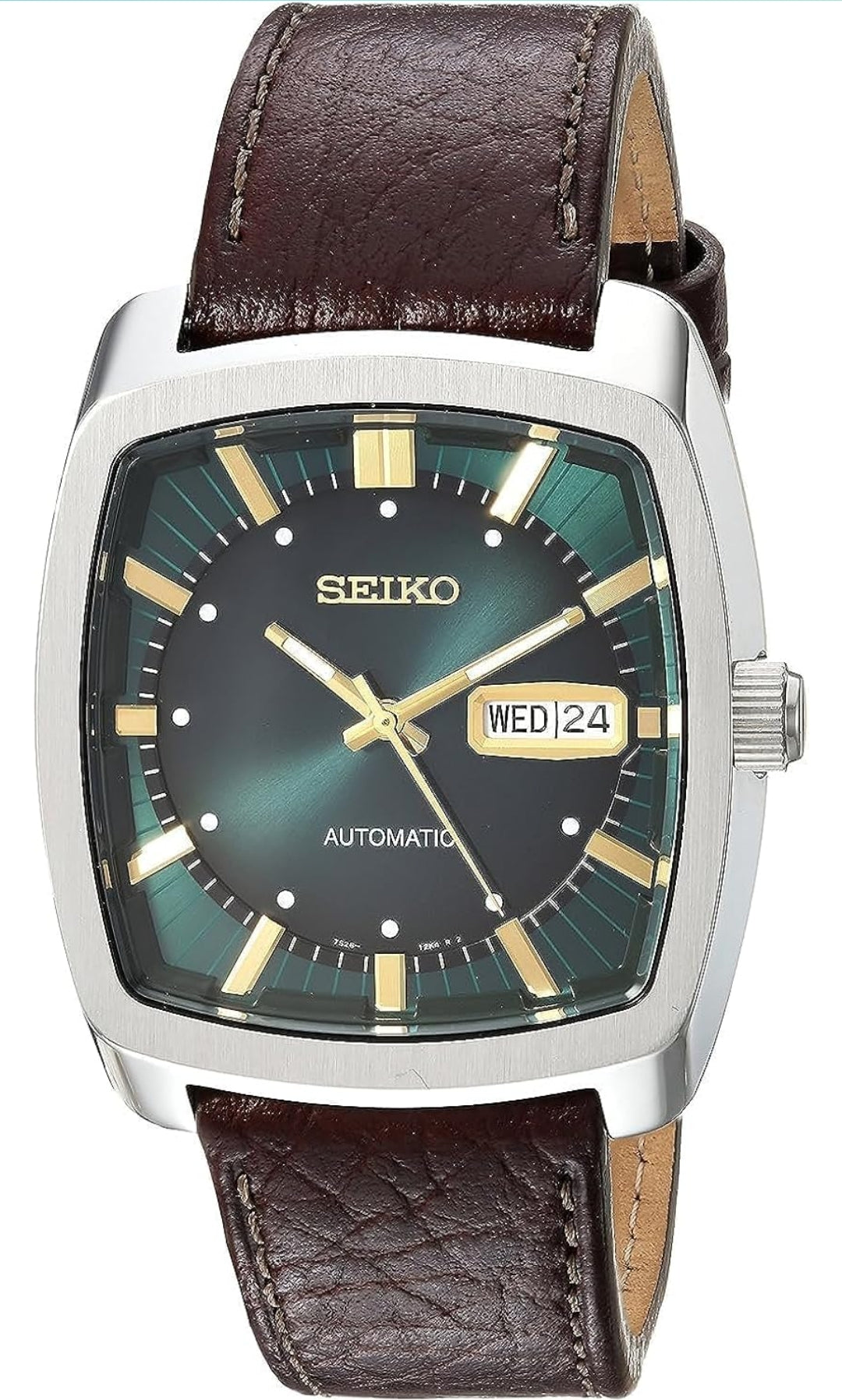 SEIKO Outomatiese Horlosie vir Mans - Recraft Reeks - Bruin Leerband, Dag/Datum Kalender, 50m Waterbestand