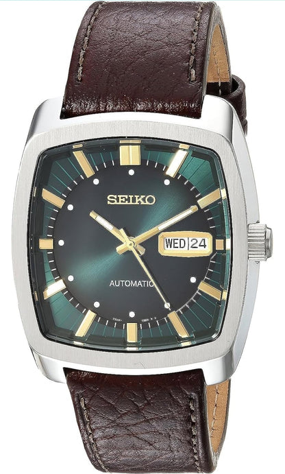 SEIKO Outomatiese Horlosie vir Mans - Recraft Reeks - Bruin Leerband, Dag/Datum Kalender, 50m Waterbestand