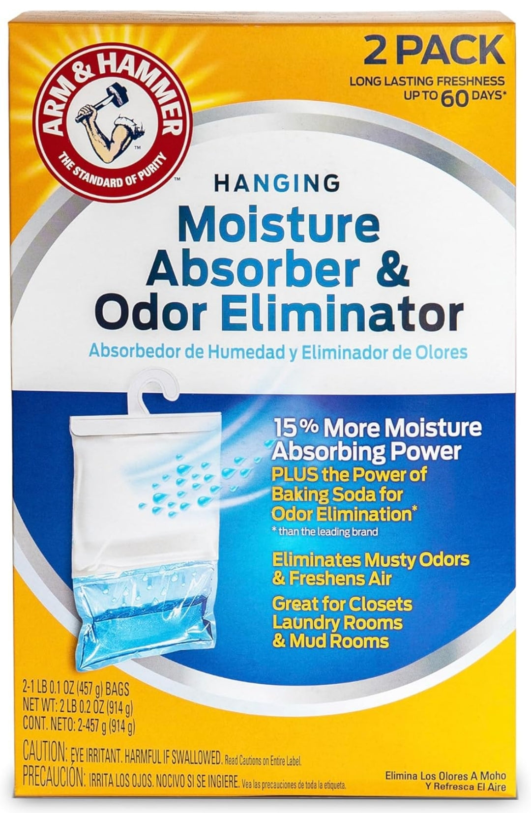 Arm & Hammer Fragrance Free Hanging Moisture Absorber and Odor Eliminator - (Packs of 2) Traps Moisture for Fresher, Cleaner Air