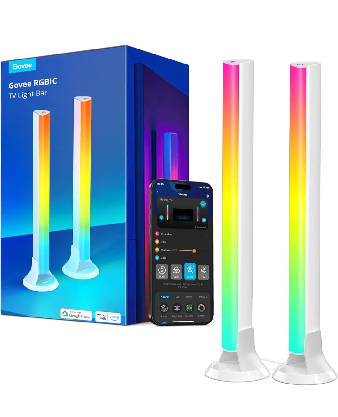 Govee RGBIC Light Bars, 15 Inches WiFi TV Backlight Suitable for 45-70 inch TVs, Smart Light Bars with Multiple Placement Options, Work with Alexa and Google Assistant, White