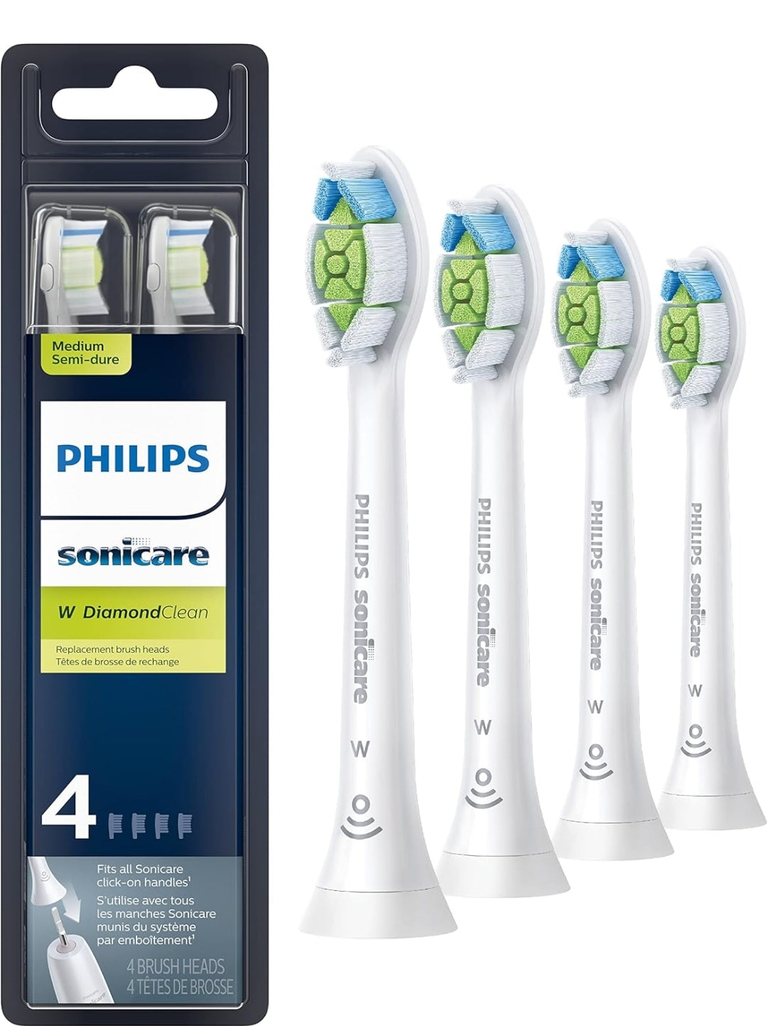 Philips Sonicare Genuine W DiamondClean Replacement Toothbrush Heads, 4 Brush Heads  (White) HX6064/65