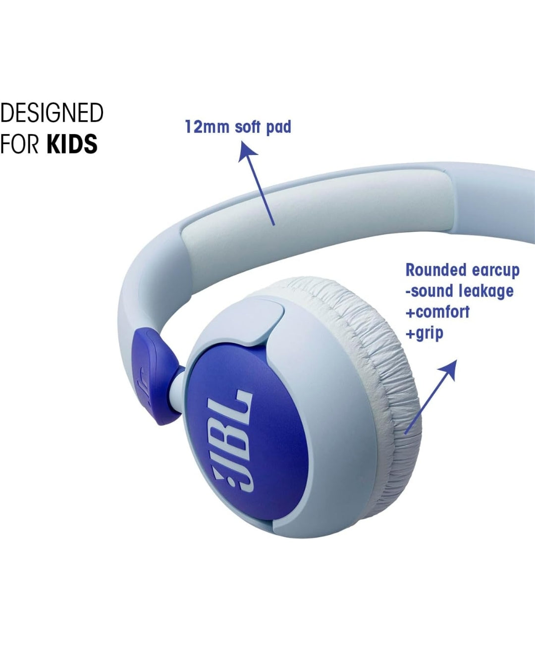 JBL Junior 320 - Wired on-Ear Kids Headphones Safe Sound  Built-in mic, Fit for Kids - (Blue)