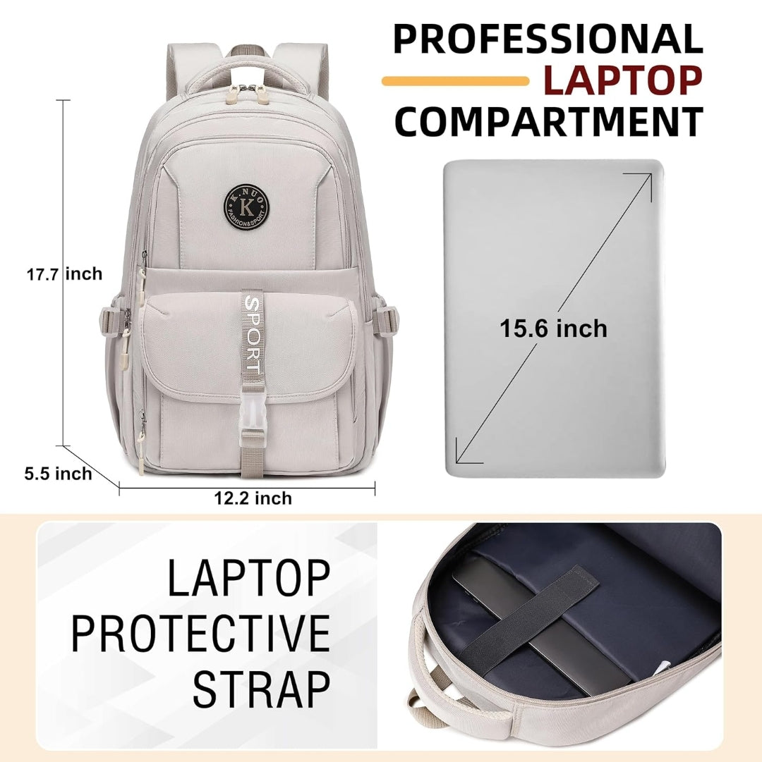 College Backpack, Travel Laptop Backpacks, Large Kids School Bag for Teens Girls Boys Students Bookbag Fit for 15.6 Inch Computer Waterproof Business Work Back Pack for Women Men Daypack Beige