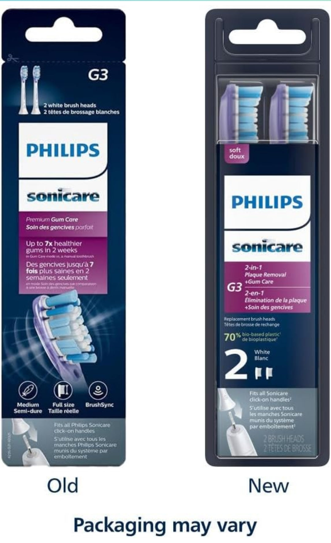 Philips Sonicare G3 2-in-1 Plaqueverwydering + Tandvleissorg Borselkoppe, Oorspronklike Vervangings Tandeborselkoppe (Wit) 2-pak, HX9052/65