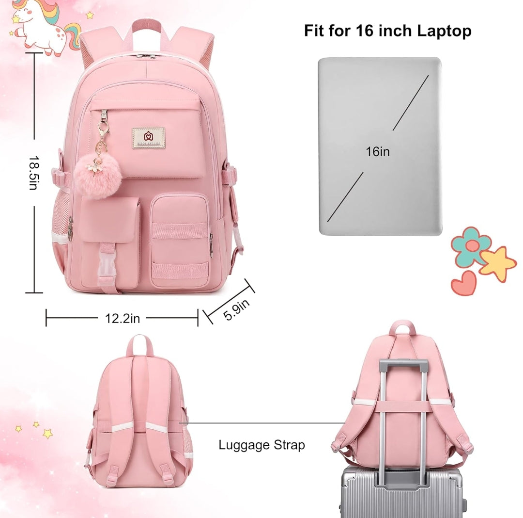 Backpack for Girls Laptop Backpacks 15.6 Inch College Cute Bookbag Anti Theft Primary Elementary School Bag Casual Daypack for Students Teens Girl Women (Pink)