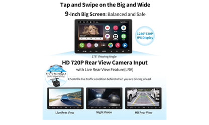 9" Motorradio, Dubbel-DIN Radio, Draadlose CarPlay & Draadlose Android Auto, Skakelspieël, GPS-opsporing, Ingeboude navigasie, Dubbele Bluetooth