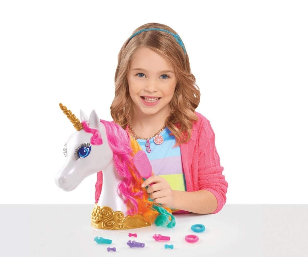 Barbie Dreamtopia 12-inch Unicorn Styling Head with Accessories, 10-pieces, Rainbow Hair, Kids Toys for Ages 3 Up by Just Play