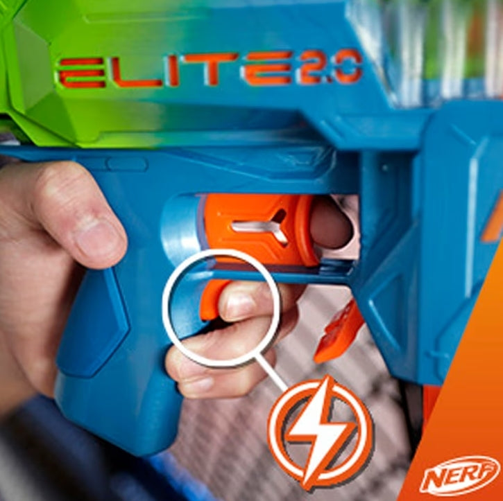 Nerf Elite 2.0 Double Punch Motorized Blaster, 50 Darts, 2x 10-Dart Clips, Ages 8+