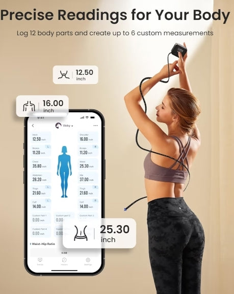 Smart Scale for Body Weight and Smart Body Measuring Rechargeable Tape with LED Display
