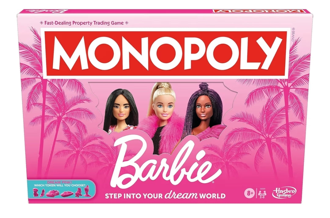 Monopoly: Barbie Edition Board Game with 6 Barbie-Themed Pink Zinc Tokens