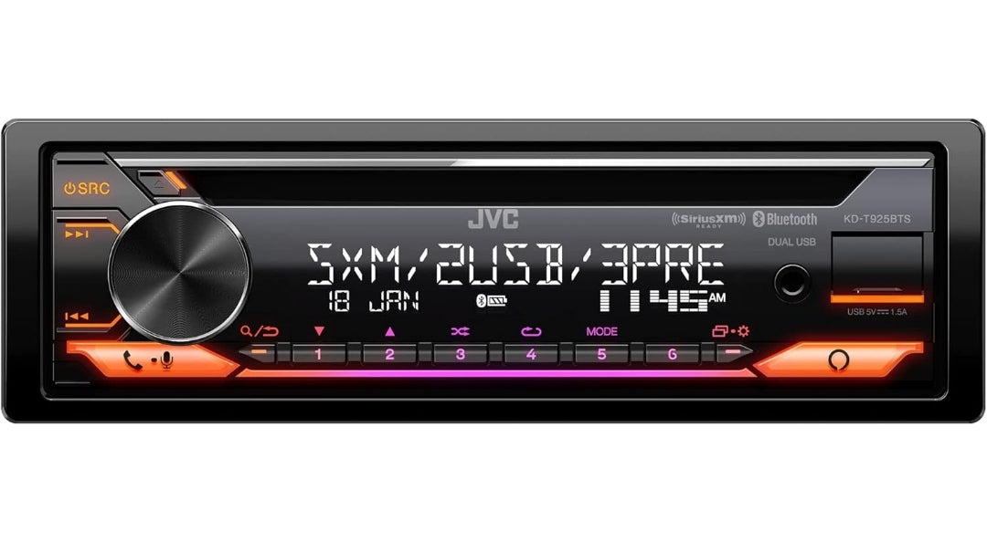 JVC KD-T925BTS Bluetooth-motorstereo-ontvanger met USB-poort – LCD-skerm - AM/FM-radio - MP3-speler - Dubbel DIN – 13-band-EQ (Swart)