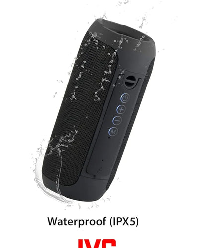 JVC Draagbare Draadlose Luidspreker met Omringklank, TWS-Stereo Funksie, Bluetooth 5.0, Waterdig IPX5, tot 18-Uur Batterylewe - SPSX3BT, Swart