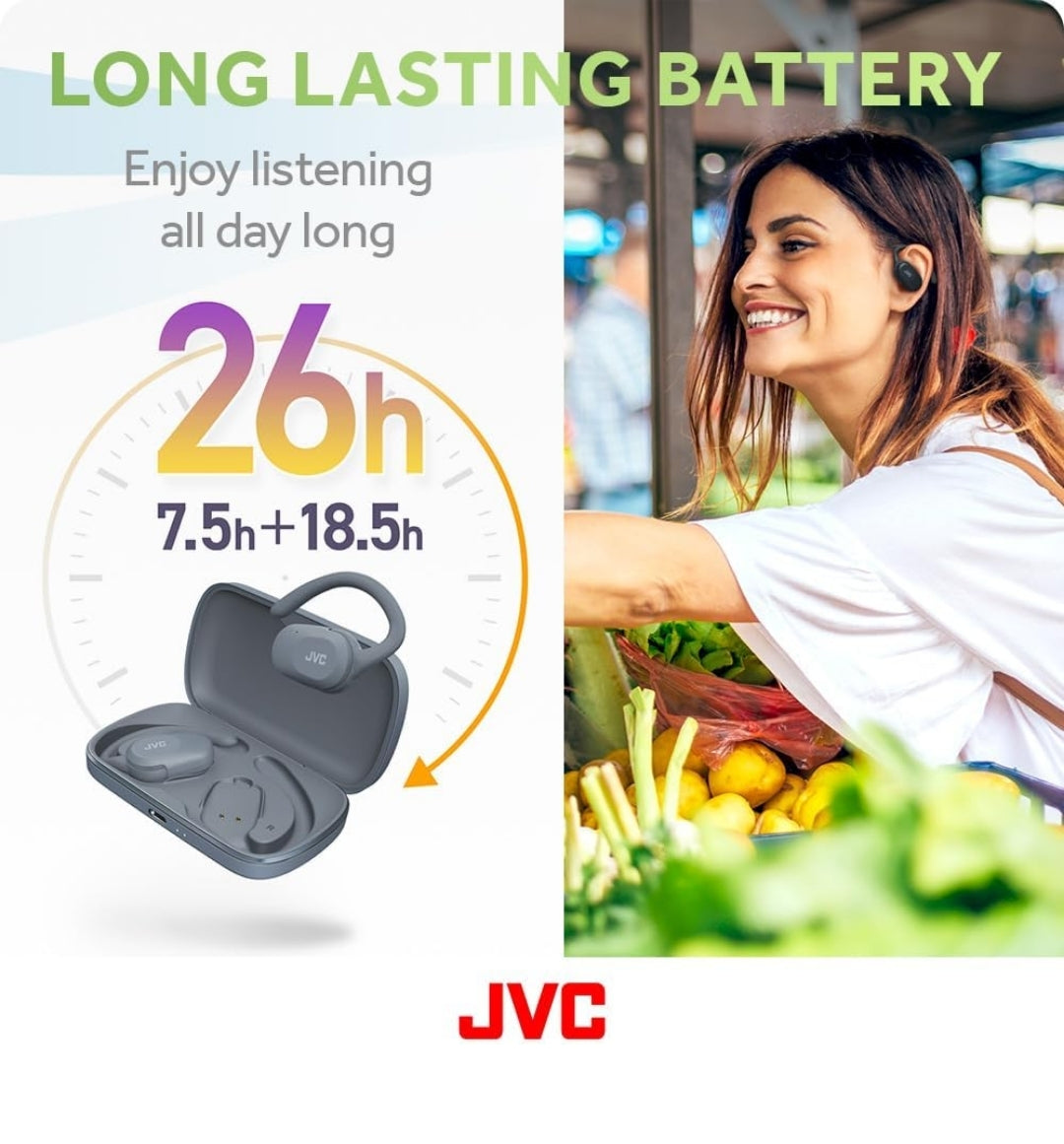 JVC nearphones Oopoor True Wireless-oorfone met Pivot Motion-meganisme, 16mm groot klankdrywers, Enkeloor-gebruik, BT 5.4, Lang Batterylewe (tot 26 Uur) - HANP40TA (Blou)