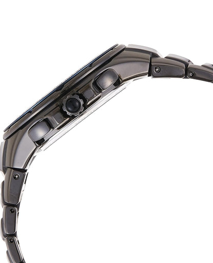 SEIKO-horlosie vir Mans - Coutura-versameling - Radio Sync Solar Chronograph, Tweekleurige Vlekvrye Staal Kas en Armband, Swart Wysplaat met Lumibrite-wysers en -merkers, en Datumkalender