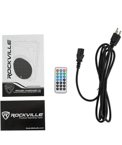 Rockville RPG12BT V2 12" Aangedrewe 800W DJ PA Luidspreker met Bluetooth, Afstandbeheer, EQ, 2 Insette, Diep Bas - Swart