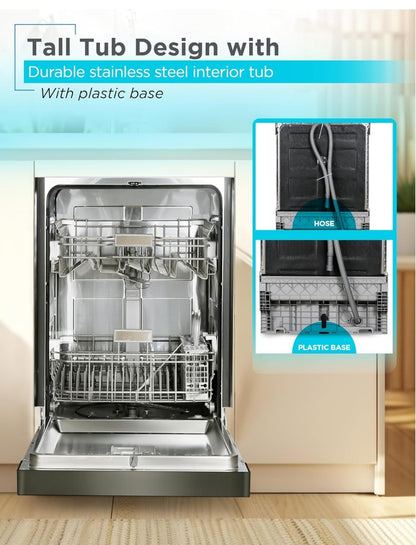 BLACK+DECKER 24" Ingeboude Skottelgoedwasser, 12-Plekkie Plaatkapasiteit met Vlekvrye Staalbad, Skottelgoedwasser met 5 Wasprogramme en Slim Wasiklus, ENERGY STAR-gesertifiseer, BDW100MB, Swart