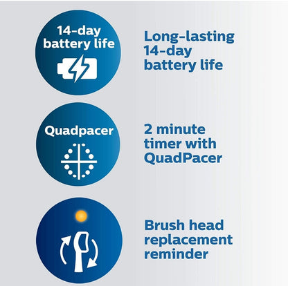 Philips Sonicare ProtectiveClean 5300 Herlaaibare Elektriese Tandeborsel, met Druksensor, 3 Skoonmaakmodusse, SmarTimer en QuadPacer, met 2 Bonus Borselkoppe, Reistas, Swart, Model HX6423/34