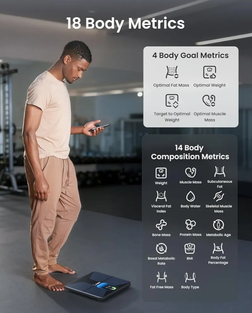 Scale with BMI, Body Fat, Muscle Mass, Smart Scale for Body Weight, Wi-Fi & Bluetooth Body Composition Scale - Rechargeable