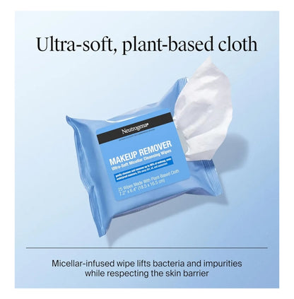 Neutrogena Micellêre Grimeerverwyderaar Doekies, Alkoholvrye Gesigdoekies Verwyder Waterdigte Maskara & Olie Komposteerbaar 100% Plantgebaseerd (Tweelingpak 2 x 25 stuks)
