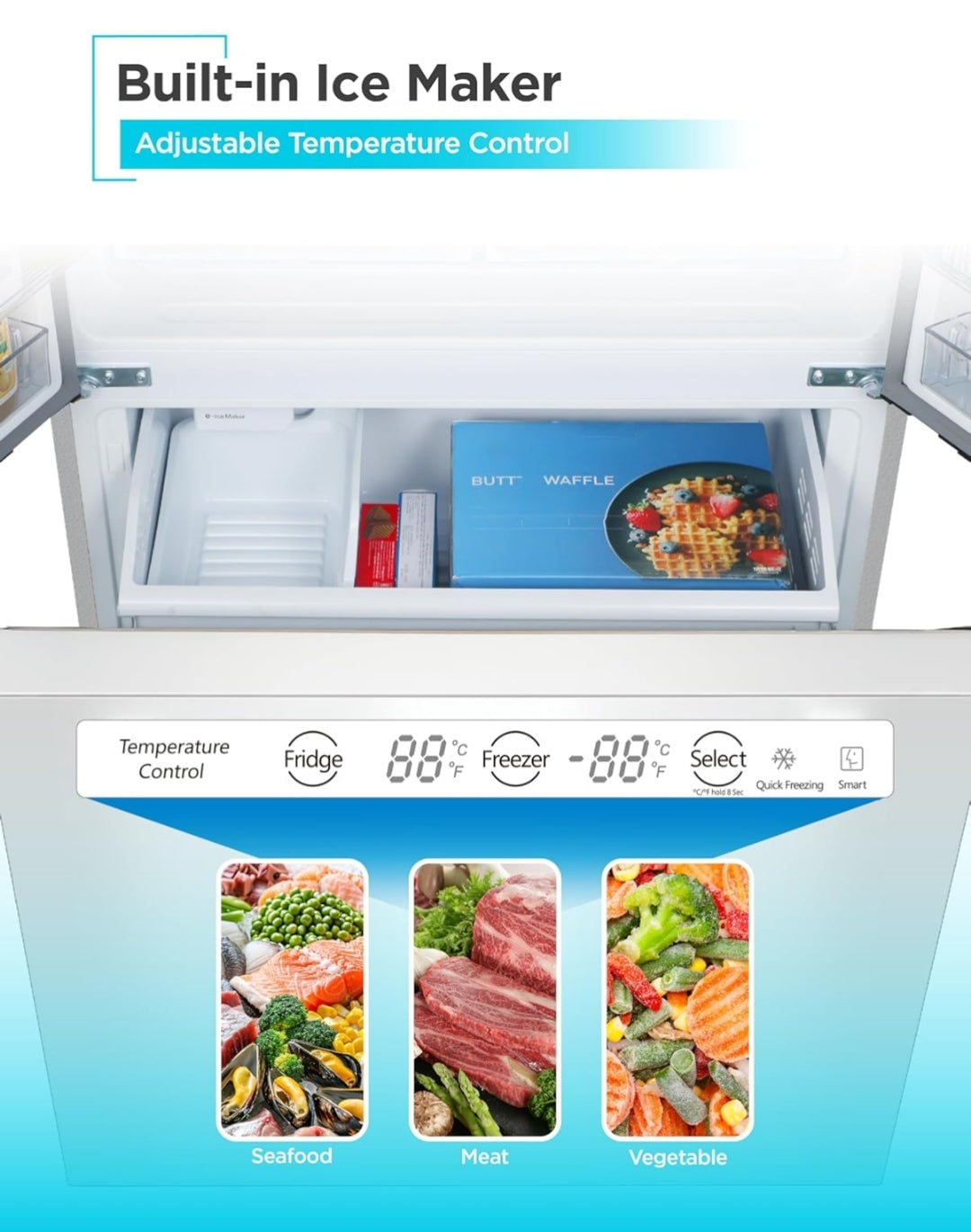 BLACK+DECKER 18 Kubieke Voet Franse Deur Yskas met Ingeboude Ysmaker, Volgrootte Yskas met Ondergemonteerde Vrieslaai, Rypvry, ENERGY STAR-gesertifiseer, BRF1800GIMW, Wit