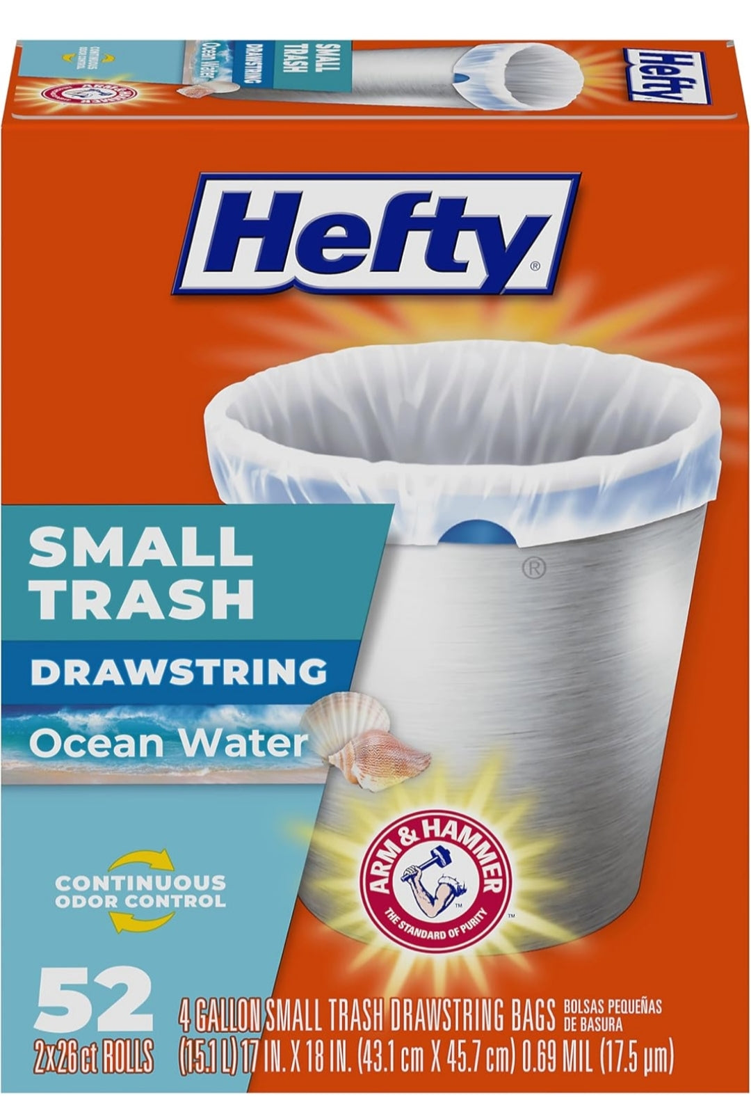 Hefty Small Trash Bags, Ocean Water Scent - 4 Gallon (52 CT)