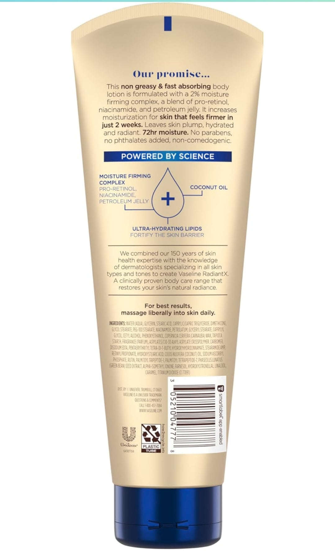 Vaseline Radiant X Firm & Restore with Pro-Retinol, Niacinamide & Coconut Oil, Nourishing Body Lotion 8 oz
