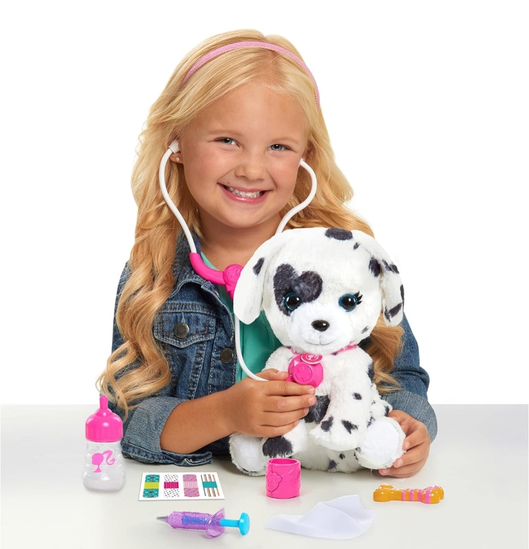 Barbie Hug & Kiss Pet 9-Piece Doctor Set with Dalmatian Puppy, Lights and Sounds, Pretend Play, Kids Toys for Ages 3 Up by Just Play