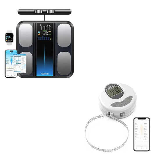 Bundle Smart Scale with 8 Electrodes Larger Platform and Body Measuring Tape with Lock Hook & Retractable Function