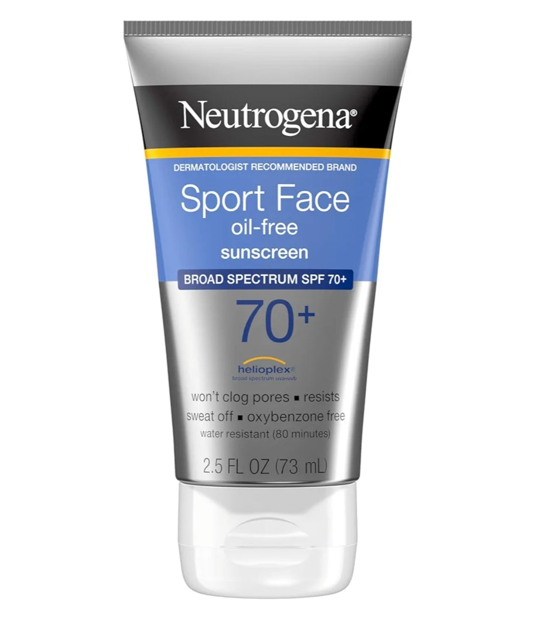 Neutrogena Sport Face Sunscreen SPF 70+ Olievry, 2.5 fl oz, Sweet- & Waterbestand, Breëspektrum UVA/UVB