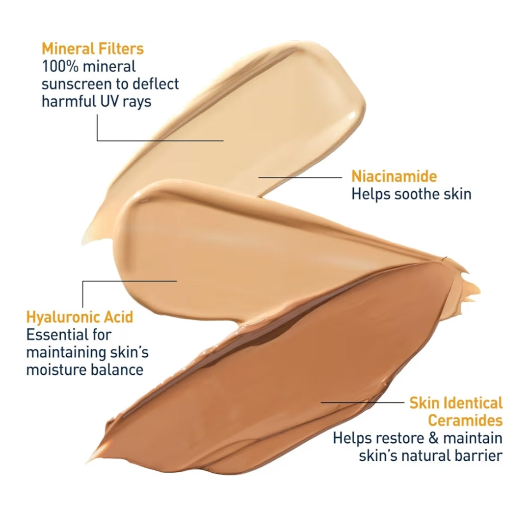 CeraVe Hydrating Mineral Sunscreen SPF 30 Getinte Mineraal Sonskerm met Sinkoksied en Titaandioksied (1.7 Oz)