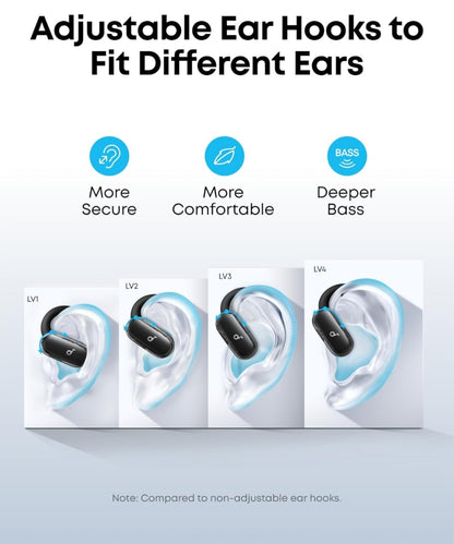 Soundcore V40i by Anker, Open-Ear Headphones, Crystal-Clear Design, Lidless Case, 4 Adjustable Positions for Every Ear Size, Richer Bass, IP55, 21H Playtime, AI Clear Calls, Bluetooth 5.4, App Control