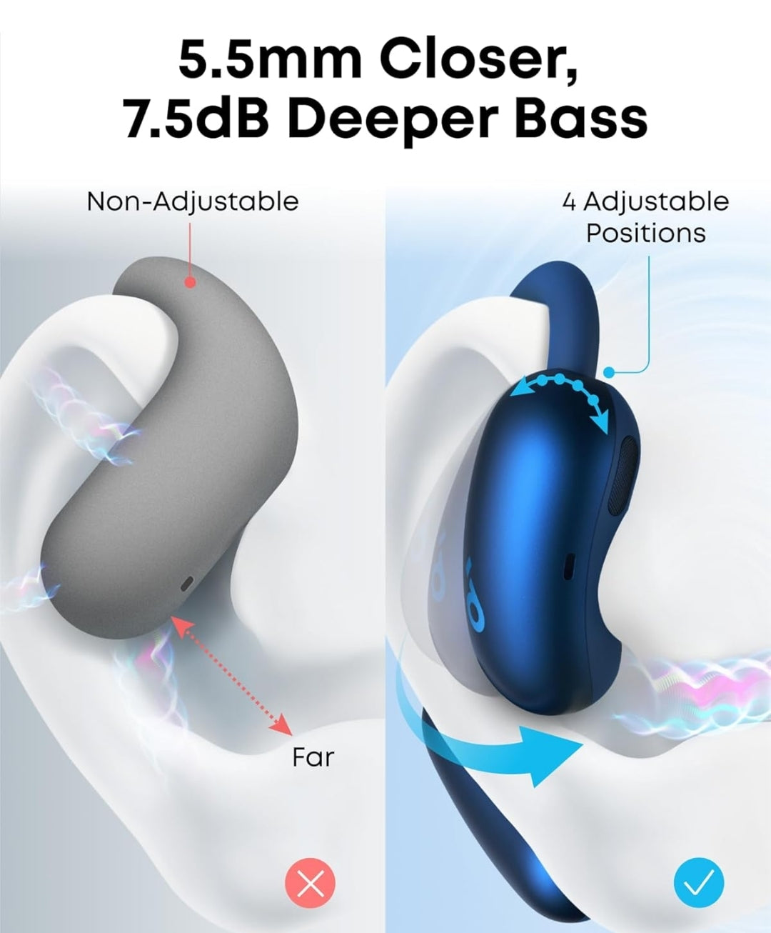 Soundcore AeroFit 2 by Anker, Open-Ear Headphones, Translation Earbuds Real Time, 4 Adjustable Positions for Every Ear Size, 2x Richer Bass, Hi-Res, 42H Playtime, IP55,AI Clear Calls,Wireless Charging